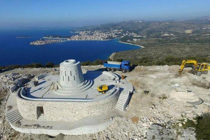 Construction at the future site of a 55-foot Marian statue in Primosten, Croatia.