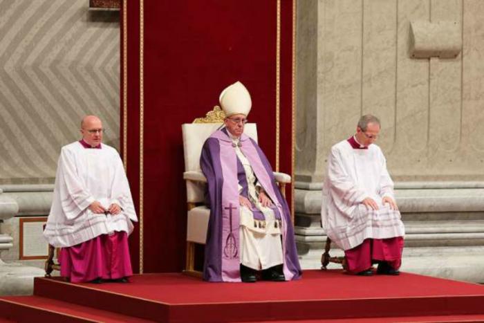 Francis holds a penitential liturgy at St. Peter's Basilica. Francis holds a penitential liturgy at St. Peter's Basilica.