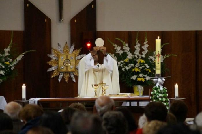 Father Tomy Mathew, 48, was stabbed in the neck at St Matthew's Parish in Melbourne as he was about to start saying Mass. Father Tomy Mathew, 48, was stabbed in the neck at St Matthew's Parish in Melbourne as he was about to start saying Mass.