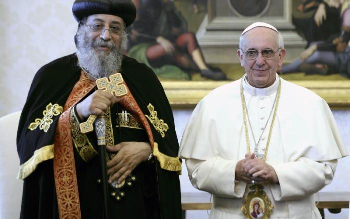 Pope Francis met Pope Tawadros II of Alexandria at the Vatican in 2013. Pope Francis met Pope Tawadros II of Alexandria at the Vatican in 2013.