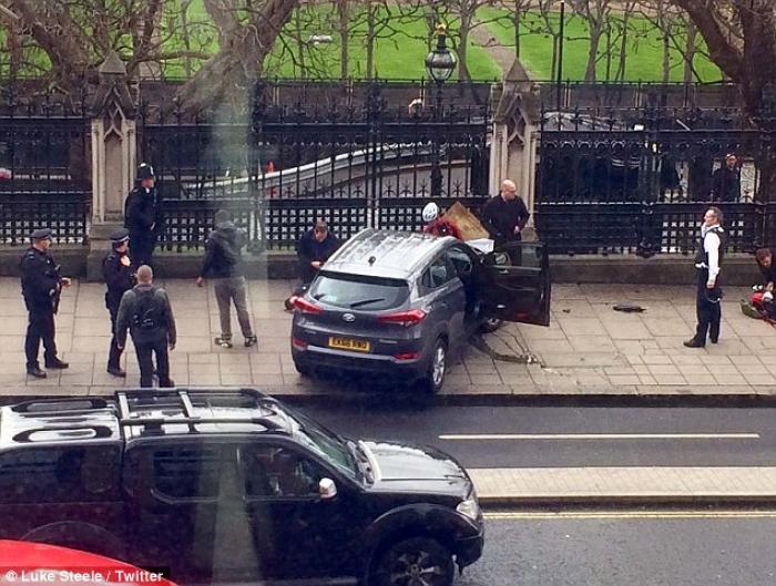 The attacker's car, which was used to mow down people on Westminster Bridge. About 40 people were injured. The attacker's car, which was used to mow down people on Westminster Bridge. About 40 people were injured.
