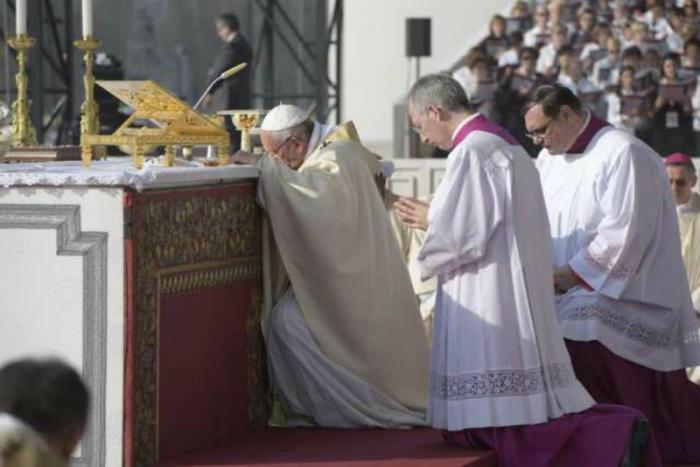 Pope Francis celebrates Mass in Milan on the Feast of the Annunciation of Mary.