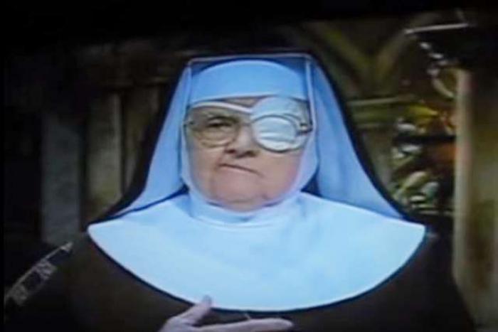Mother Angelica with eye patch. Mother Angelica with eye patch.