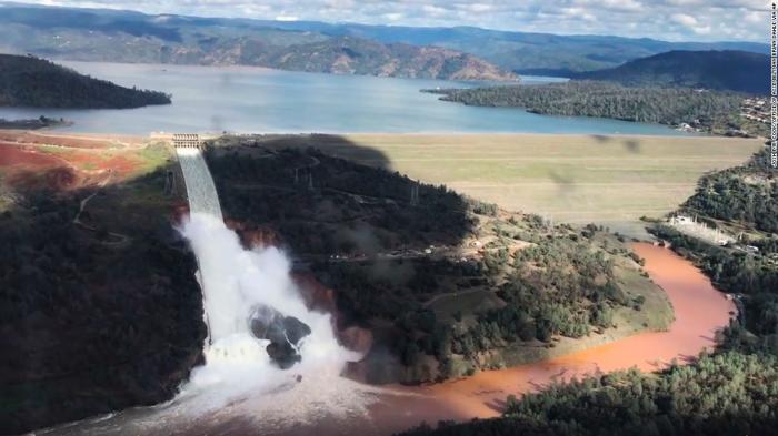 The Oroville Dam continues to release water despite damage to its spillway.