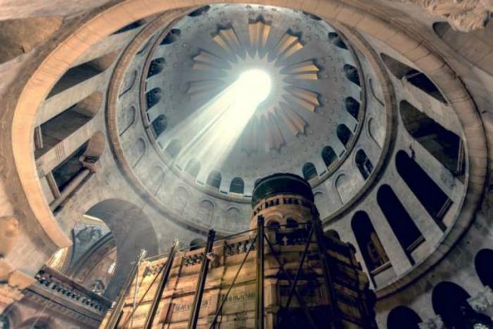 Christ's tomb within The Edicule [shrine] inside the Church of the Holy Sepulchre in Jerusalem, Israel.