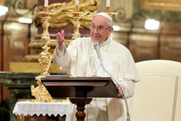 Pope Francis speaks to young people at the Basilica of Saint Mary Major in Rome. Pope Francis speaks to young people at the Basilica of Saint Mary Major in Rome.