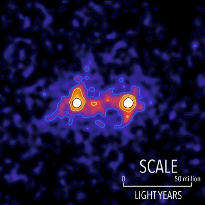 An image from the University of Waterloo may show a dark matter bridge between galaxies. 