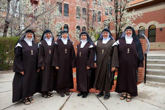 Six sisters from the Institute of Allied Discalced Carmelites of the Holy Trinity currently living and working on the St. John Paul II Center.