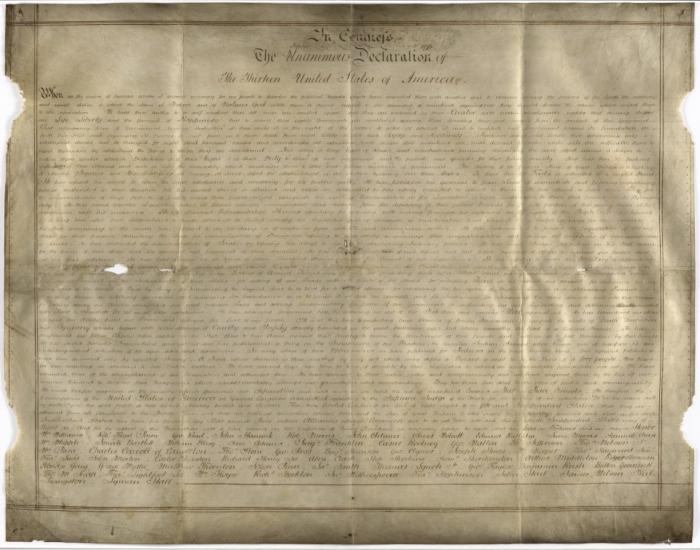 The second known handwritten, parchment copy of the Declaration of Independence. The original is on display at the National Archives and it one of our nation's most cherished documents. 