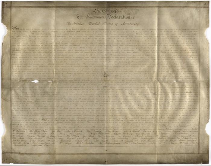 The second known handwritten, parchment copy of the Declaration of Independence. The original is on display at the National Archives and it one of our nation's most cherished documents. The second known handwritten, parchment copy of the Declaration of Independence. The original is on display at the National Archives and it one of our nation's most cherished documents.