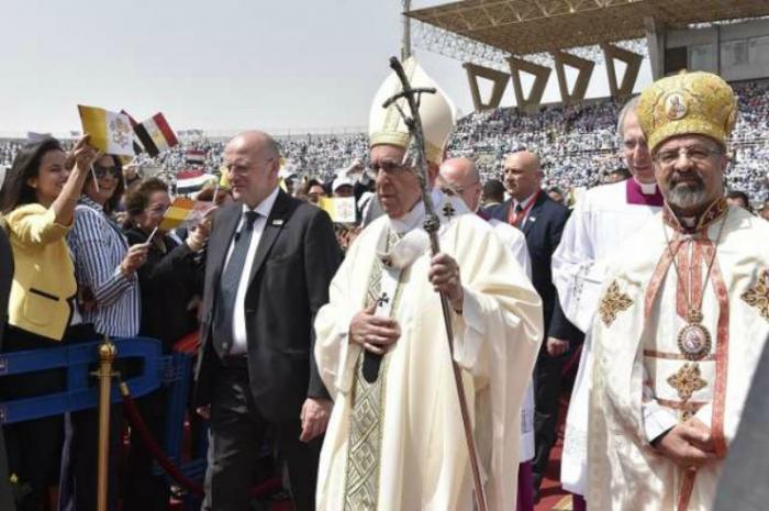 Pope Francis celebrates Mass at Air Defense Stadium in Cairo, Egypt April 29, 2017.