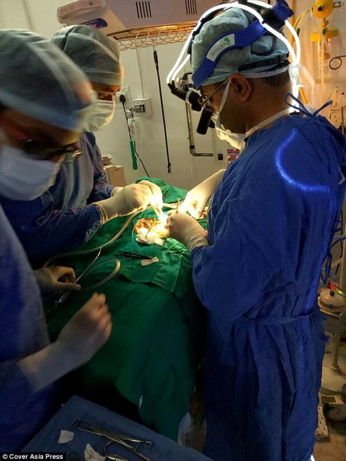 Heart surgery on tiny newborn baby