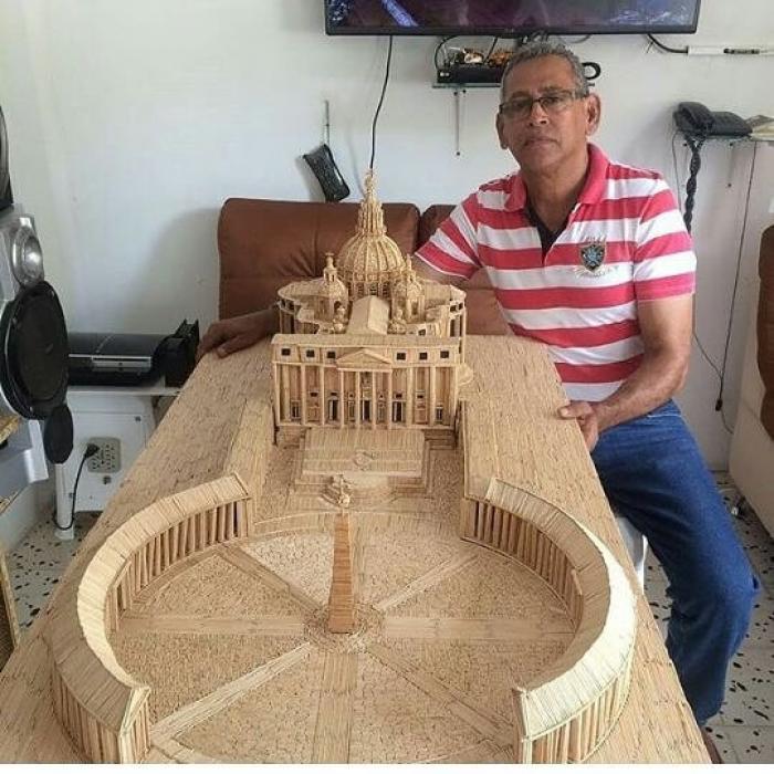 Alberto Antonio Cruz Serna with toothpick art Alberto Antonio Cruz Serna with toothpick art