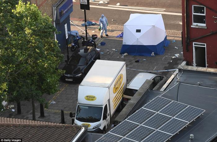 The van the terrorist used to run down his victims. The terrorist is now is custody and has been identified only as a 47-year-old Caucasian male. His motive was to attack Muslims. The van the terrorist used to run down his victims. The terrorist is now is custody and has been identified only as a 47-year-old Caucasian male. His motive was to attack Muslims.