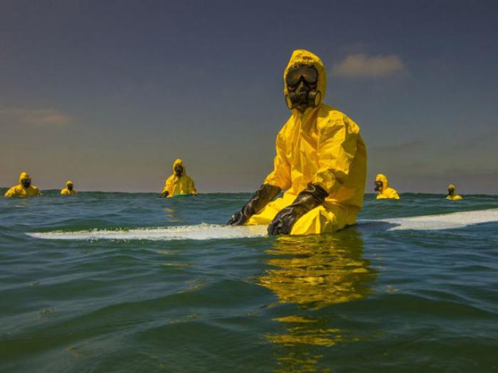 Photographer Michael Dyrland snapped this photo as part of a project to bring awareness to the crisis of polluted beaches. According to Dyrland, people in Southern California do not surf after it rains because of toxic runoff. 