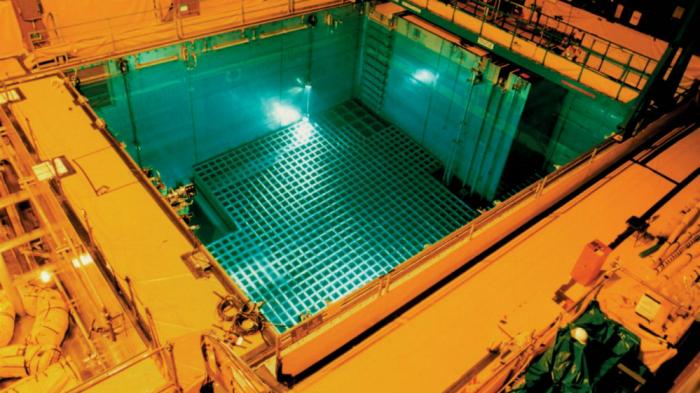 Spent fuel rods are kept in a submerged pool that keeps them cooled off. Eventually they will be transferred to a new facility. What to do with the fuel is a long term problem of utmost concern for future generations. Spent fuel rods are kept in a submerged pool that keeps them cooled off. Eventually they will be transferred to a new facility. What to do with the fuel is a long term problem of utmost concern for future generations.