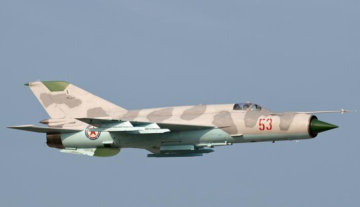 The MiG 21 is an even older design, dating back to the 1950s, but it has been improved though the 1990s (shown: MiG 21bis). It has high speed and is maneuverable, but has short range. It's best use is in attacking swarms, since it is outclassed by more modern designs. 