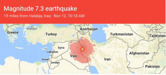 The USGS registered the quake as a 7.3 event occurring at 23 km depth, at 9:18 PM local time on Sunday. 