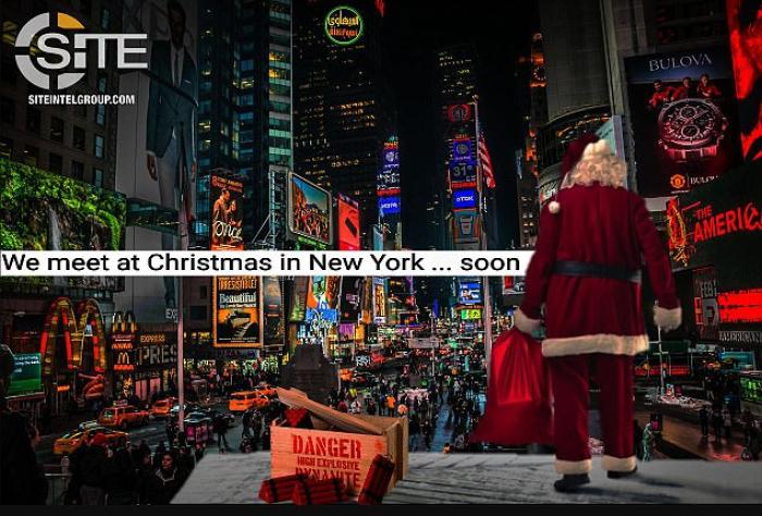 Santa in Times Square next to explosives