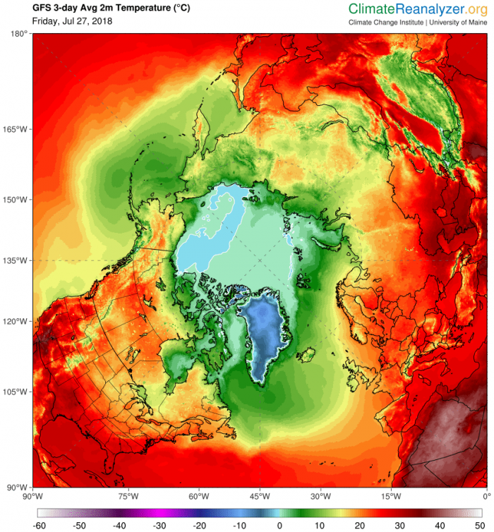 Northern hemisphere forecast for the next two days suggests more records will be broken. Source: Climate Reanalyzer 