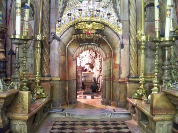 The Church of the Holy Sepulchre is home to the place where Jesus was crucified and buried. The Church of the Holy Sepulchre is home to the place where Jesus was crucified and buried.
