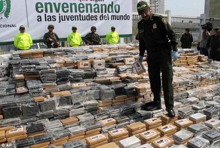 Largest seizure for 9 years: Members of the Colombian National Police present to the media the 7 ton Largest seizure for 9 years: Members of the Colombian National Police present to the media the 7 ton