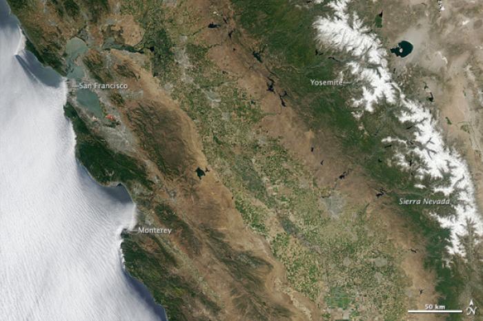 A satellite image of California in July 2011. A satellite image of California in July 2011.