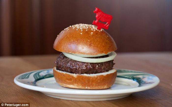 The Luger-Burger ($12.95) at Brooklyn steakhouse Peter Luger is made from chopped-up dry-aged steak. The Luger-Burger ($12.95) at Brooklyn steakhouse Peter Luger is made from chopped-up dry-aged steak.