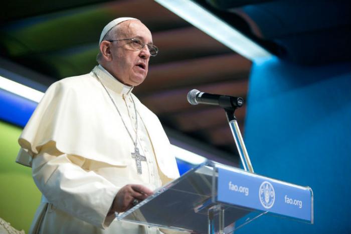 "Feed the hungry, save life on the planet," Pope Francis said at the end of his speech which was met "Feed the hungry, save life on the planet," Pope Francis said at the end of his speech which was met