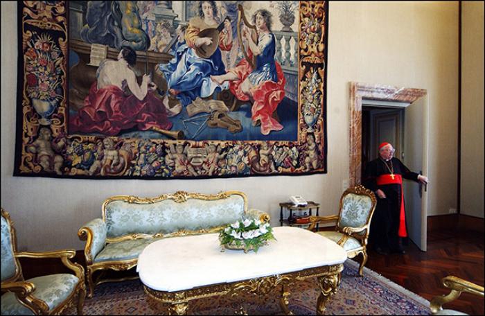 The inside of the guest house where Pope Francis lives. The house in beautiful, but small and far fr The inside of the guest house where Pope Francis lives. The house in beautiful, but small and far fr