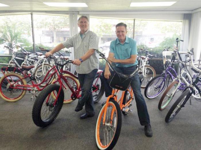 Don DiCostanzo (left), CEO/co-founder, and Terry Sherry, CFO/co-founder, of Pedego Electric Bikes. Don DiCostanzo (left), CEO/co-founder, and Terry Sherry, CFO/co-founder, of Pedego Electric Bikes.